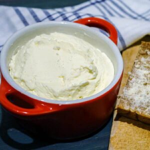close up of extended butter in dish