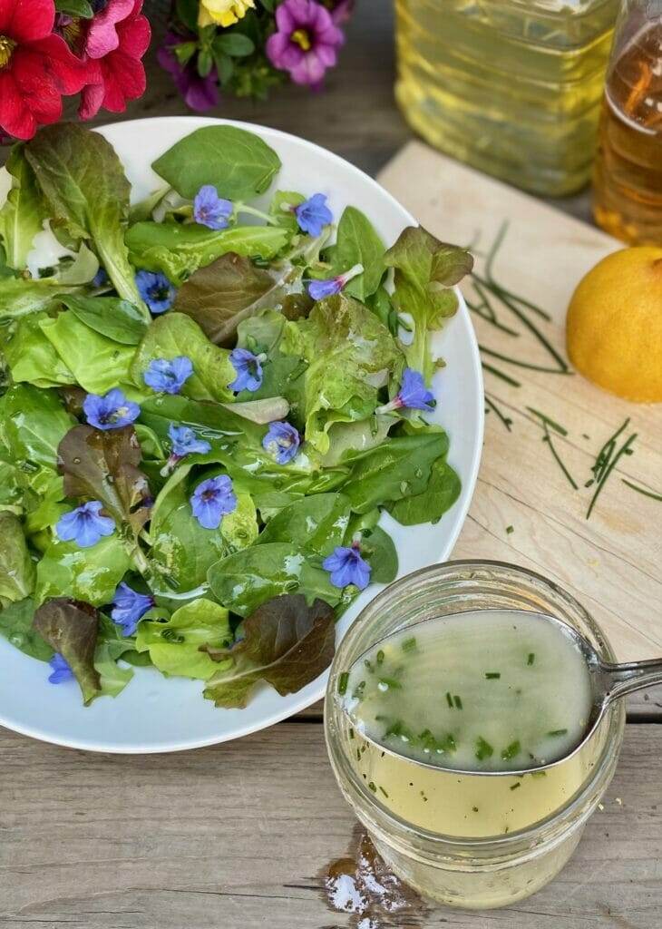 fresh salad greens with chive vinaigrette