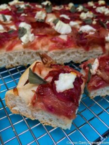 slices of rhubarb focaccia