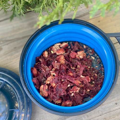 dehydrated borscht in bowl