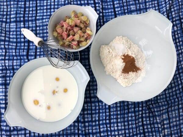 wet, dry ingredients prepped before mixing