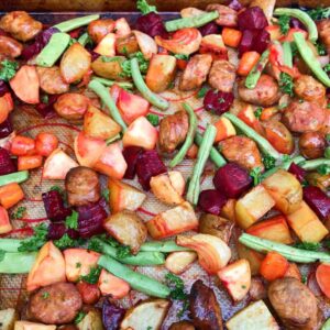 apple sausage sheet pan dinner green beans