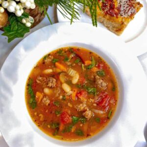 sausage and kale soup in bowl