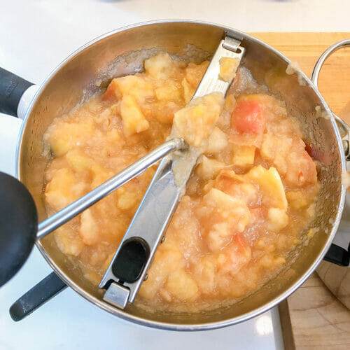 chunky apple sauce in food mill