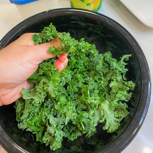 massaging kale