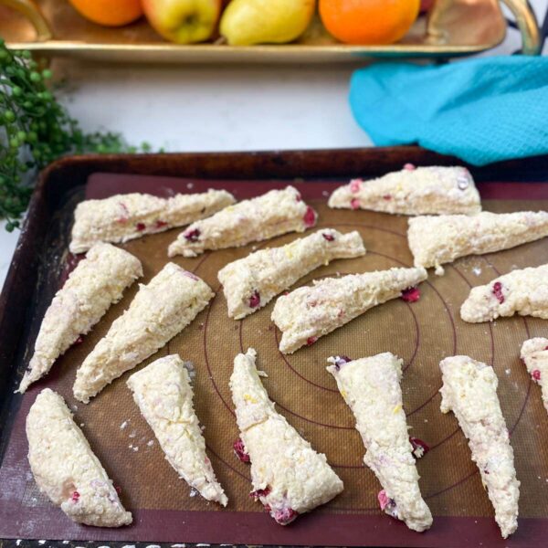 frozen scones on cookie sheet
