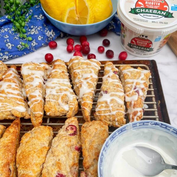 scones on cooling rack with glaze